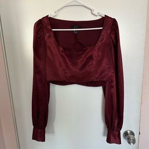 Forever 21 silky long sleeve crop top. Wine red, soft and elegant. Size small.